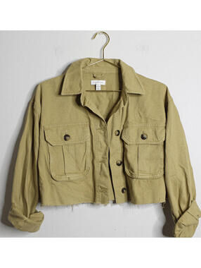 Topshop Distressed Khaki Crop Jacket - 4-6